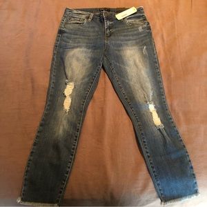 STS BLUE - Neve Skinny Distressed Frayed Hem Crop Jean, indigo.